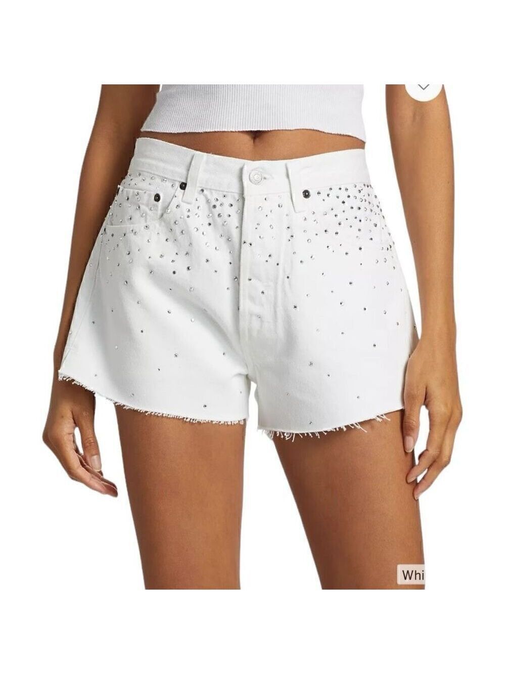Re/done & Pam Crystal Mid-rise White Denim Shorts Size 32 (10-12)